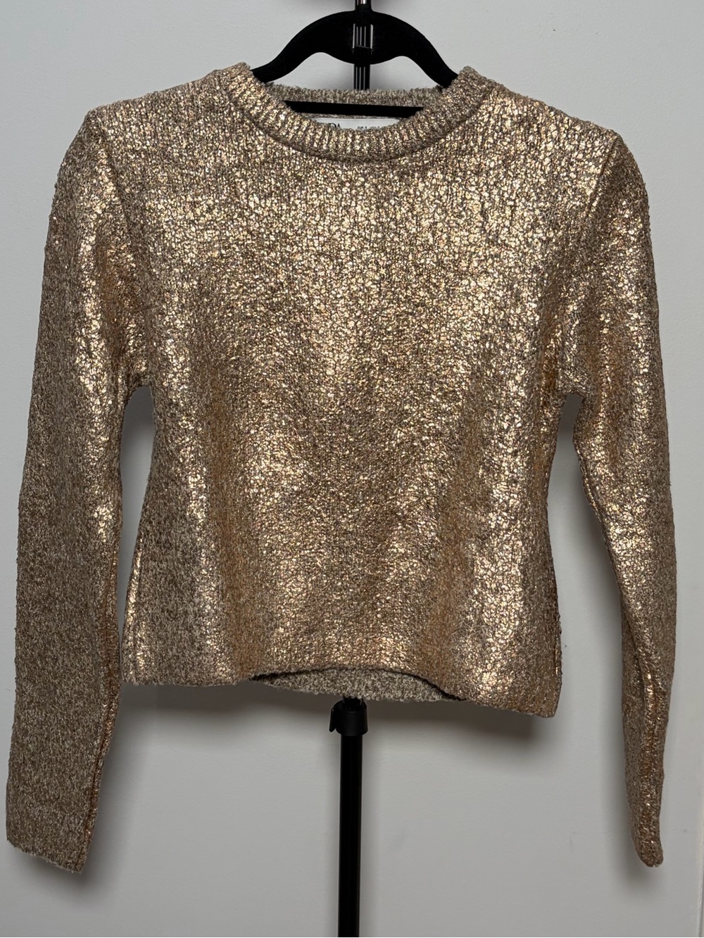 Zara Metallic Crewneck Long-Sleeve Sweater
